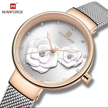 NAVIFORCE LADIES #NF5013 3 COLOURS ADJUSTABLE MESH STRAP WATER RESISTANT ENGRAVING SERVICES FROM ENQUIRIES