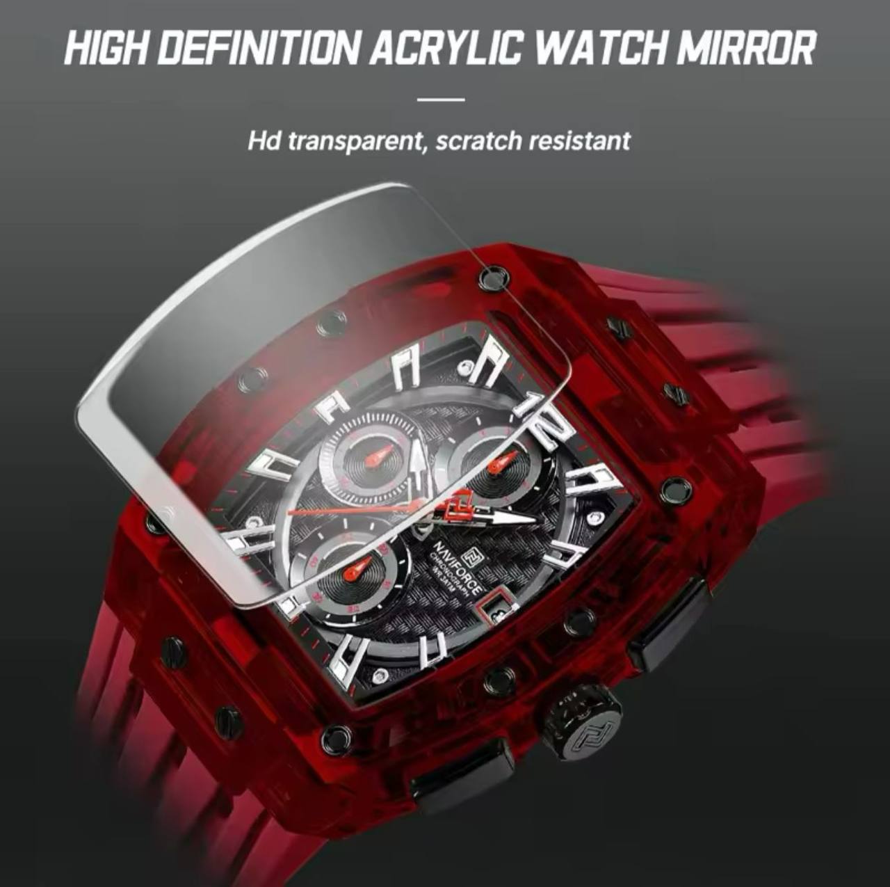 NAVIFORCE NF7105 7 COLOURS CHRONOGRAPH TRANSPARENT DESIGN WATERPROOF SILICON STRAP DATE DISPLAY ENGRAVING FROM & ENQUIRIES