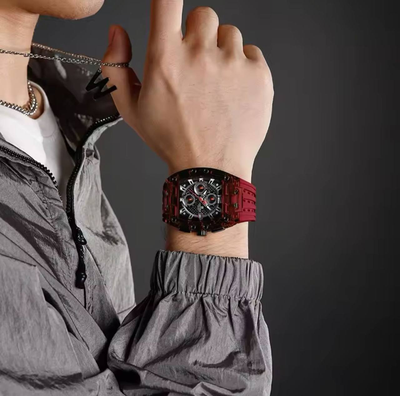 NAVIFORCE NF7105 7 COLOURS CHRONOGRAPH TRANSPARENT DESIGN WATERPROOF SILICON STRAP DATE DISPLAY ENGRAVING FROM & ENQUIRIES