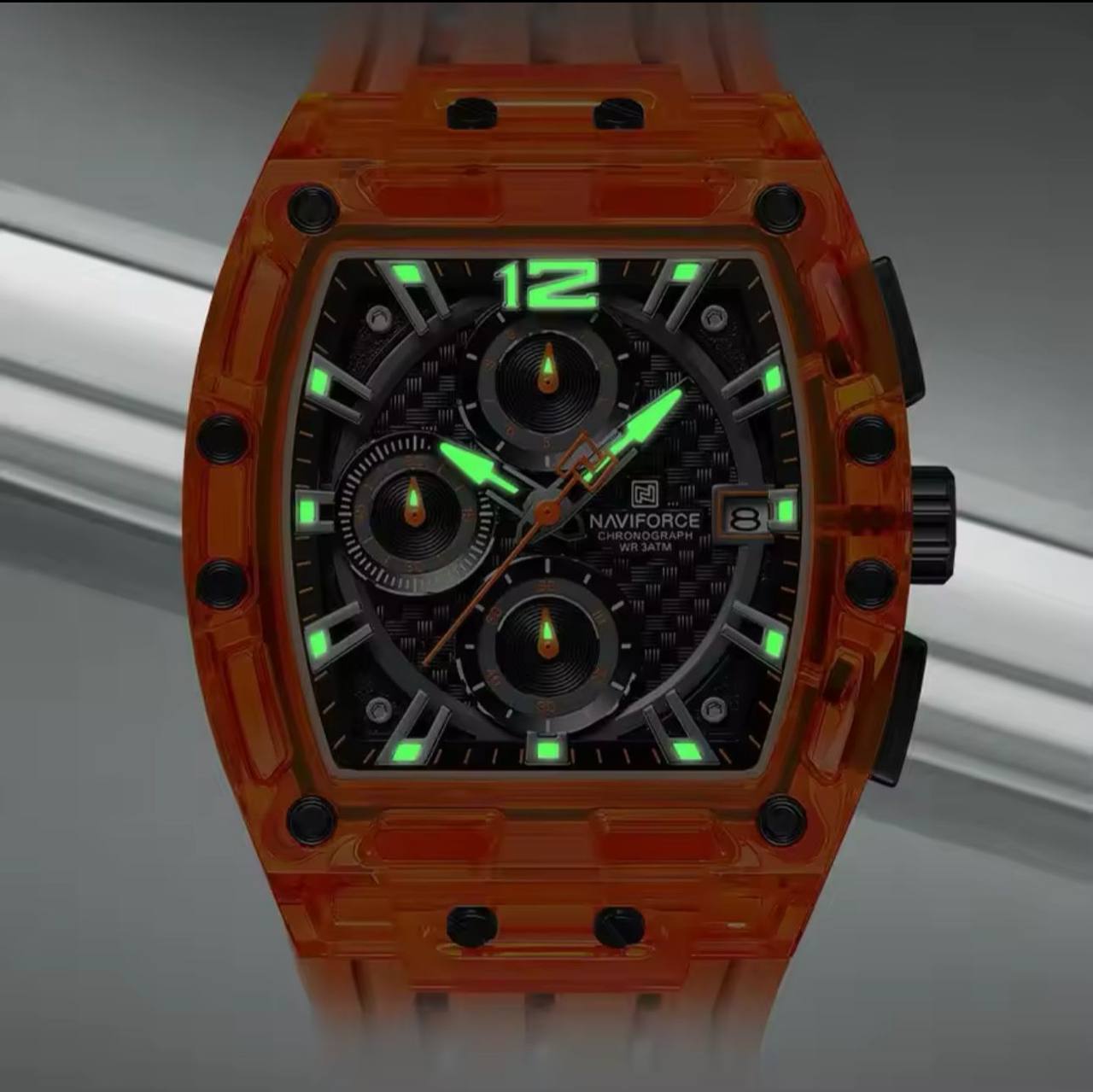 NAVIFORCE NF7105 7 COLOURS CHRONOGRAPH TRANSPARENT DESIGN WATERPROOF SILICON STRAP DATE DISPLAY ENGRAVING FROM & ENQUIRIES