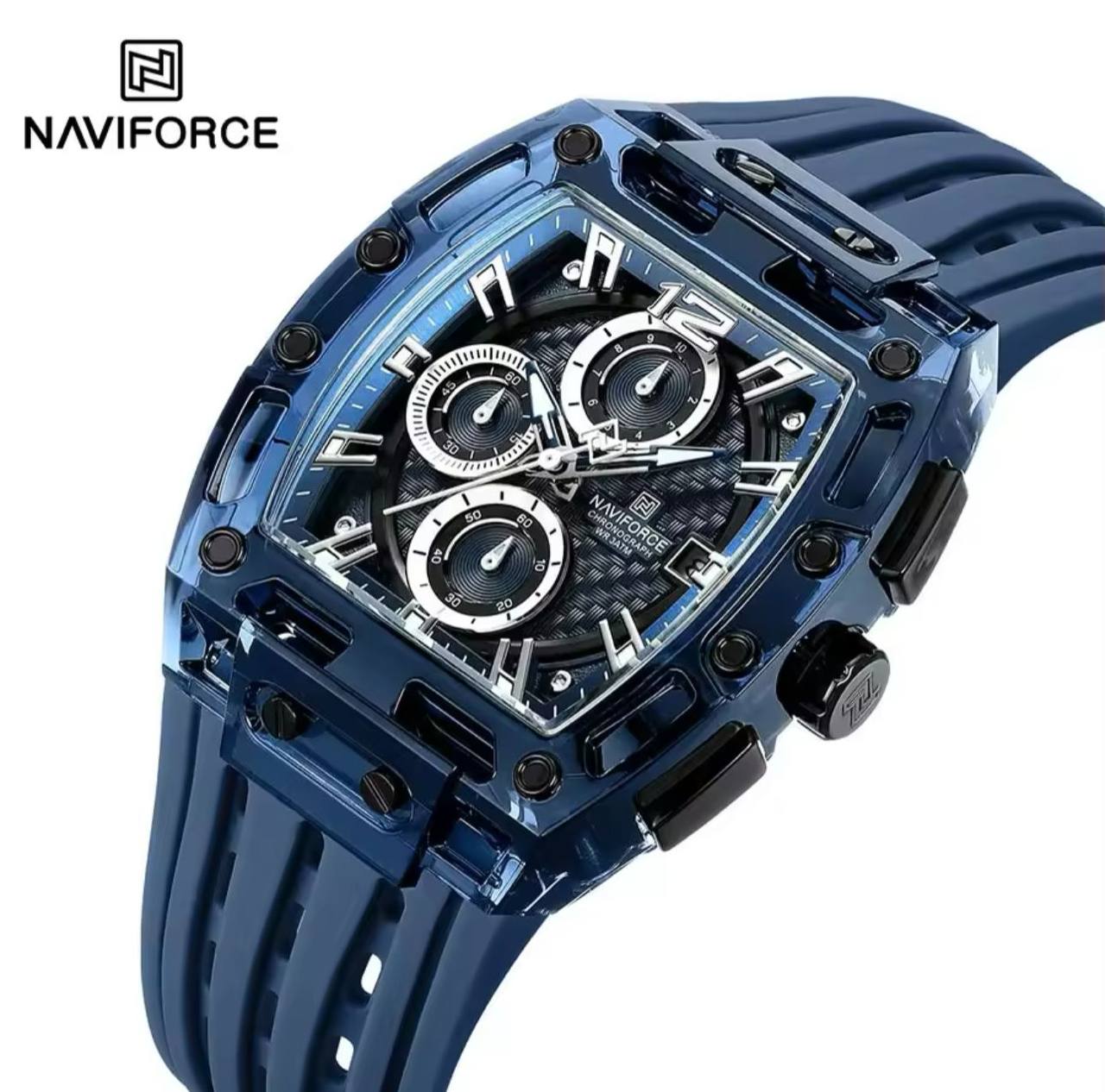 NAVIFORCE NF7105 7 COLOURS CHRONOGRAPH TRANSPARENT DESIGN WATERPROOF SILICON STRAP DATE DISPLAY ENGRAVING FROM & ENQUIRIES