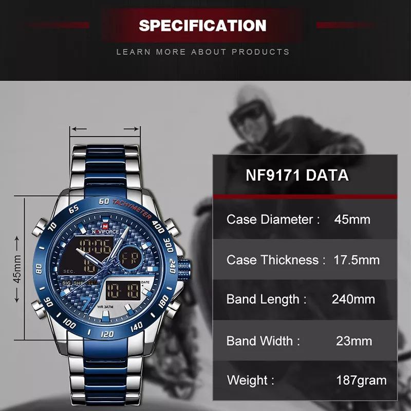 NAVIFORCE #NF9197# DIGITAL&ANALOGUE DISPLAY WATER RESISTANT