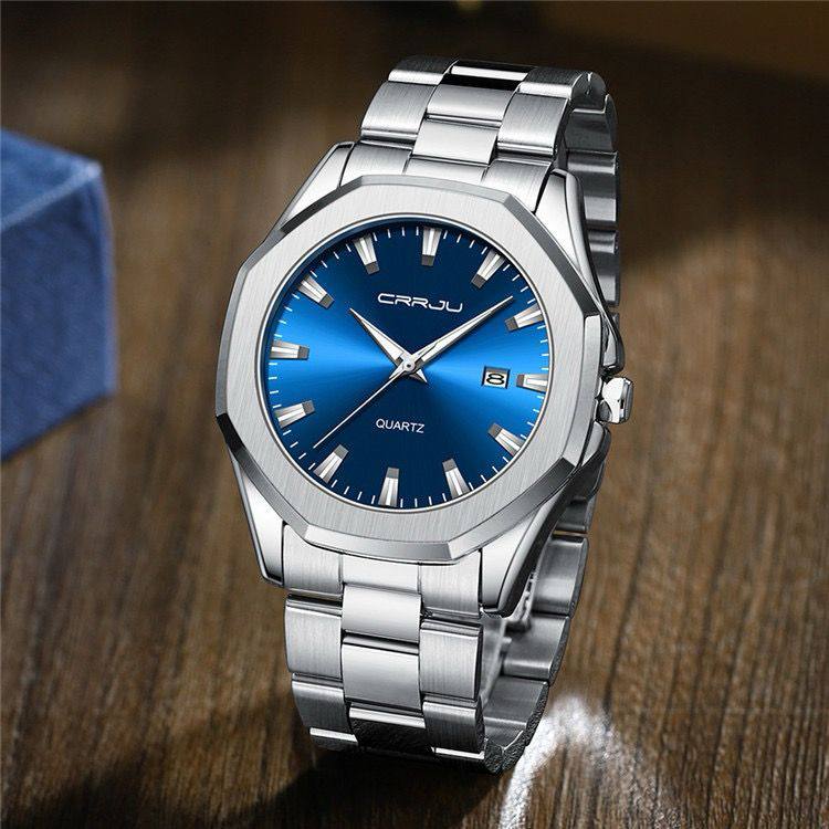 ARRIVALS CRRJU GENTS WATCH DATE DISPLAY WATER RESISTANT STAINLESS STEEL BATTERY POWERED ⃣3 COLOR OPTIONS ENGRAVING SERVICES ENQUIRIES