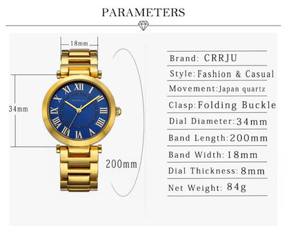 CRRJU LADIES WATCH 2 COLOURS DATE DISPLAY ADJUSTABLE MESH STRAP WATER RESISTANT BATTERY POWERED ENGRAVING