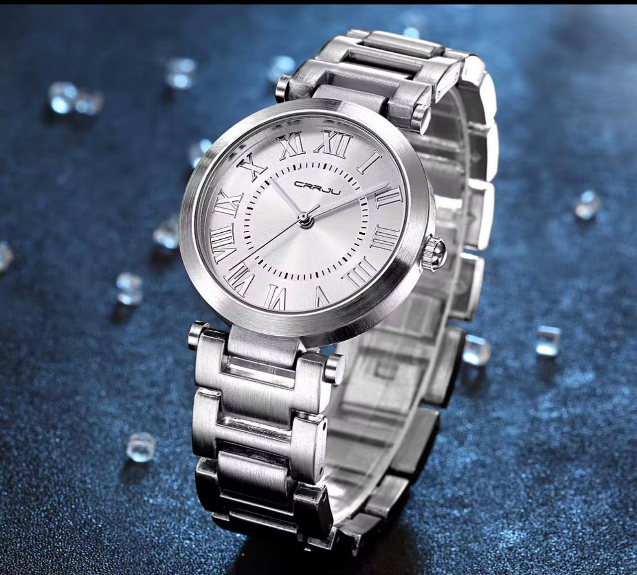 CRRJU LADIES WATCH 2 COLOURS DATE DISPLAY ADJUSTABLE MESH STRAP WATER RESISTANT BATTERY POWERED ENGRAVING