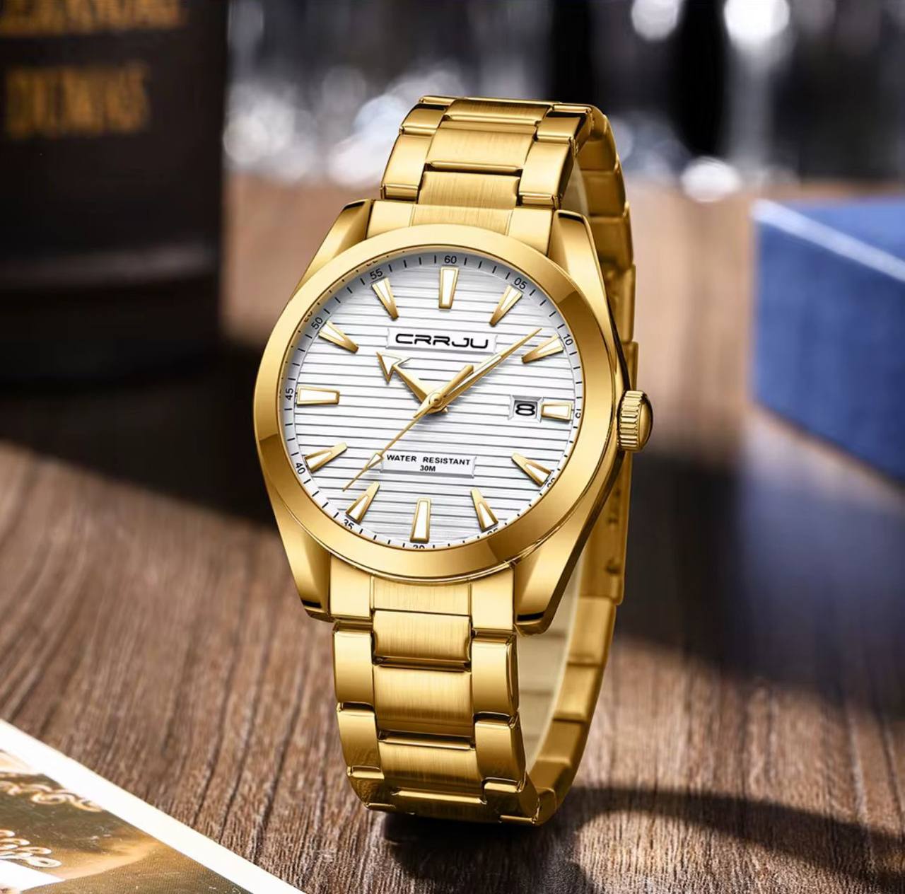 NAVIFORCE GENTS WATCH #NF 9117 DAY AND DATE DISPLAY STAINLESS STEEL FINISH WATER RESISTANT BATTERY POWERED GOLD BLACK ENGRAVING SERVICES ENQUIRIES