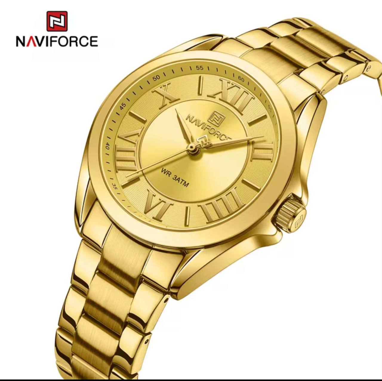 NAVIFORCE GENTS WATCH #NF 9197 ANALOGUE & DIGITAL DISPLAY LIGHT BUTTON WATER RESISTANT BATTERY POWERED GOLD SILVER ENGRAVING SERVICES ENQUIRIES