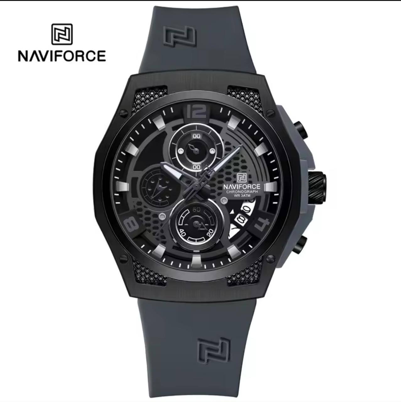 NAVIFORCE NF8051 5 COLOURS CHRONOGRAPH DATE DISPLAY WATERPROOF SILICON STRAP LUMINOUS HANDS ENGRAVING FROM & ENQUIRIES
