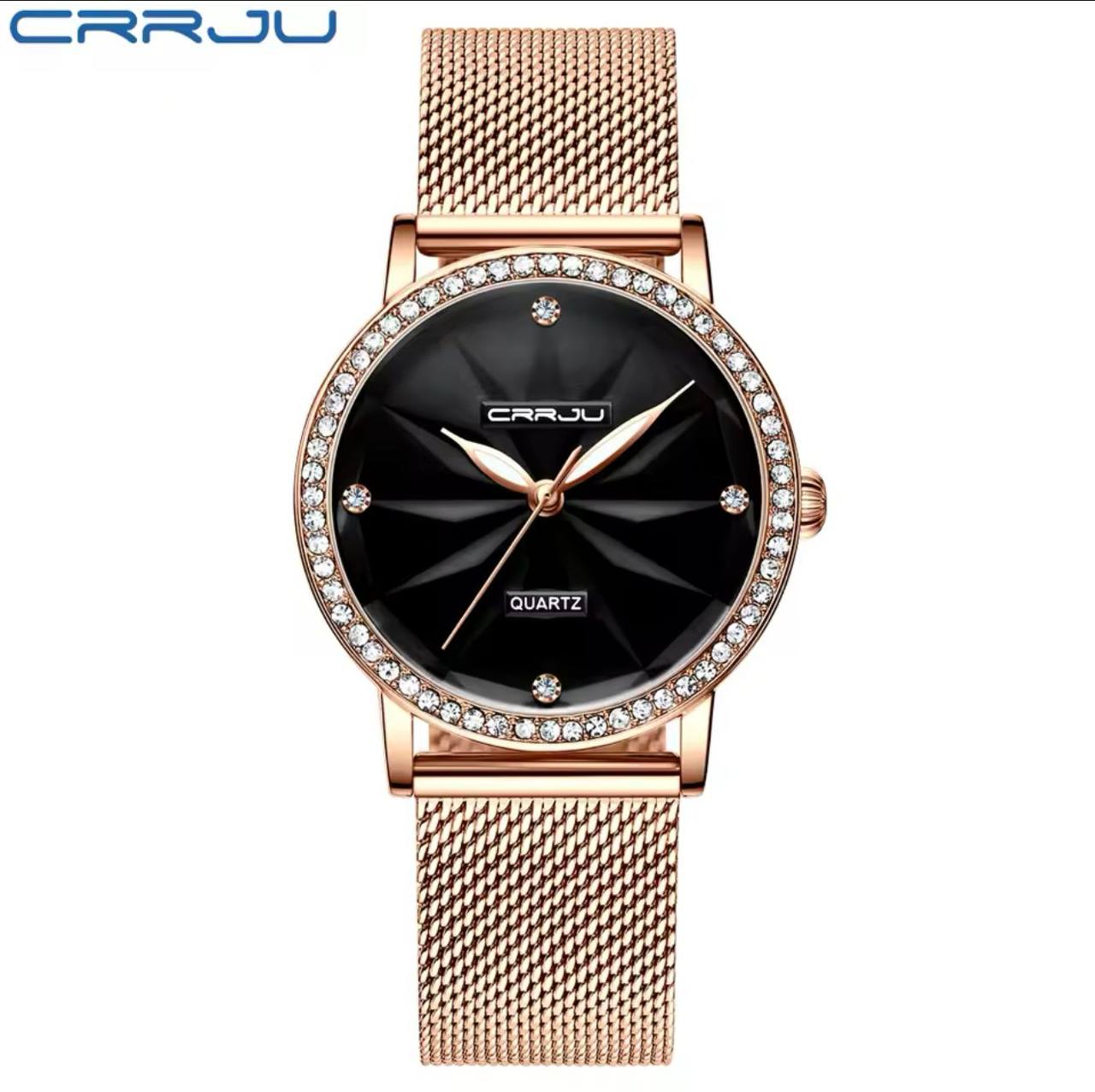 CRRJU LADIES WATCH MESH STRAP STAINLESS STEEL WATER RESISTANT BATTERY POWERED ENGRAVING