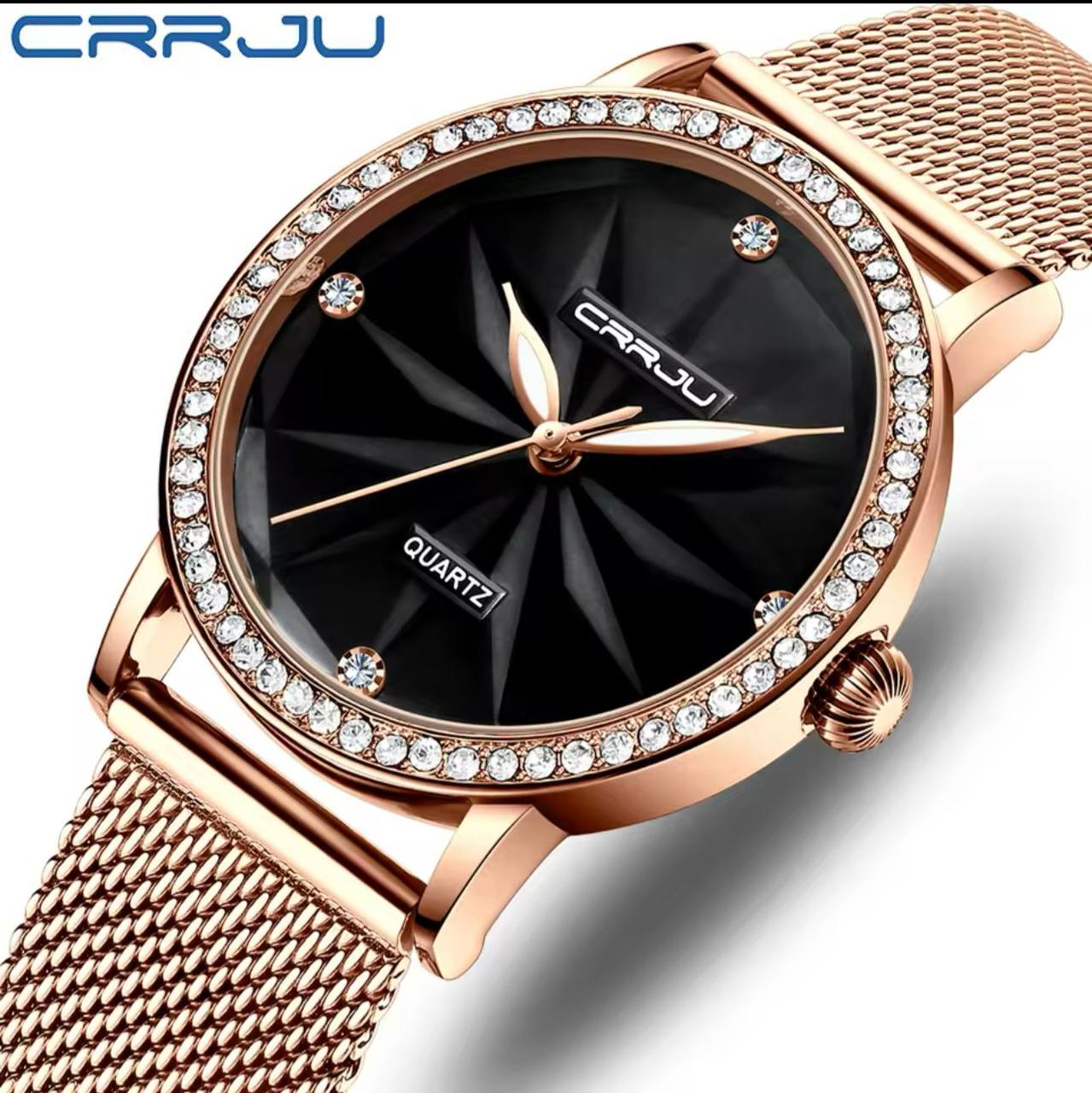 CRRJU LADIES WATCH MESH STRAP STAINLESS STEEL WATER RESISTANT BATTERY POWERED ENGRAVING