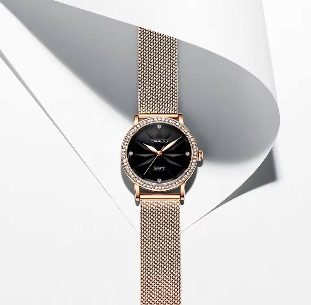 CRRJU LADIES WATCH MESH STRAP STAINLESS STEEL WATER RESISTANT BATTERY POWERED ENGRAVING