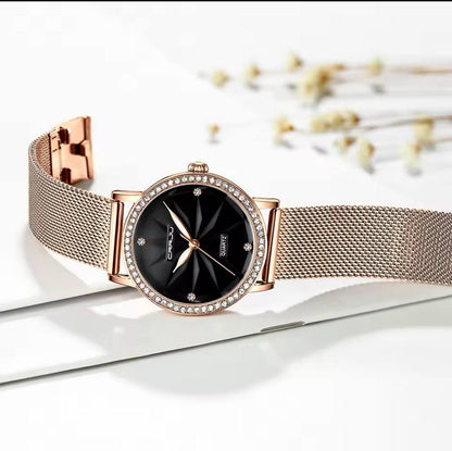 CRRJU LADIES WATCH MESH STRAP STAINLESS STEEL WATER RESISTANT BATTERY POWERED ENGRAVING