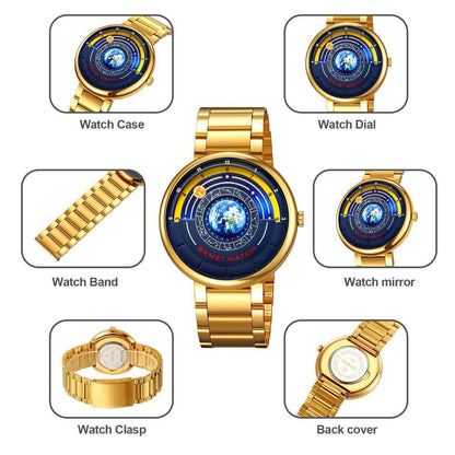 SKMEI 2361 EARTH TIME GOLD SILVER BLACK EARTH DIAL FASHION MINERAL REINFORCED GLASS BATTERY POWERED STAINLESS STEEL WATER RESISTANCE 30M ENGRAVING SERVICES