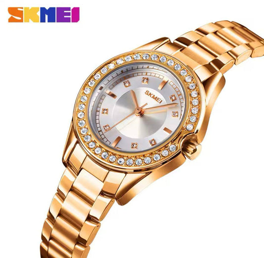 SKMEI LADIES #1534 ICED OUT STAINLESS STEEL BATTERY POWERED WATER RESISTANT 4 COLOR OPTIONS SKMEI BRANDED TIN ENGRAVING SERVICES ENQUIRIES