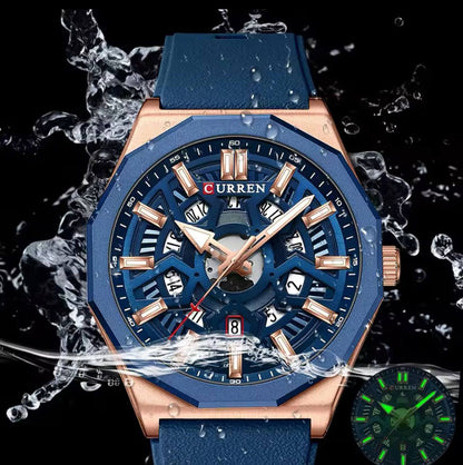 CURREN GENTS #8437 WATER RESISTANT BATTERY POWERED DATE DISPLAY LUMINOUS RUBBER STRAP ENGRAVING SERVICES