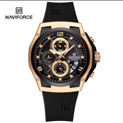 NAVIFORCE NF8051 5 COLOURS CHRONOGRAPH DATE DISPLAY WATERPROOF SILICON STRAP LUMINOUS HANDS ENGRAVING FROM & ENQUIRIES