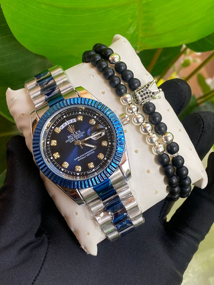 ROLEX GENTS WATCH X BANGLE STAINLESS STEEL WATER RESISTANT DAY&DATE DISPLAY ROLEX BRANDED BOX ENGRAVING SERVICES ENQUIRIES