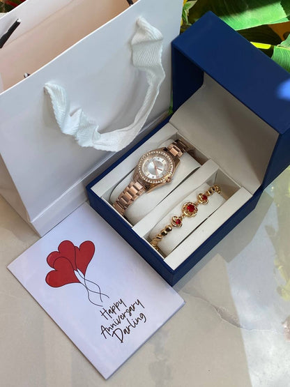 HAPPY BIRTHDAY X ANNIVERSARY GIFT LADIES GIFT SET WATCH BRACELET BOX,BAG & CARD ENGRAVING SERVICES & ENQUIRIES