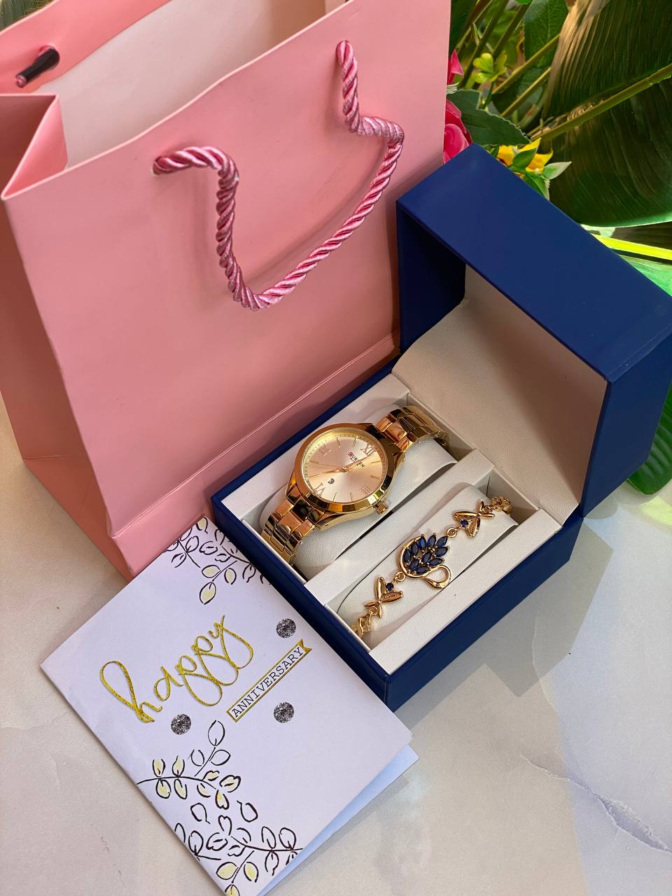 HAPPY BIRTHDAY X ANNIVERSARY GIFT LADIES GIFT SET WATCH BRACELET BOX,BAG & CARD ENGRAVING SERVICES & ENQUIRIES