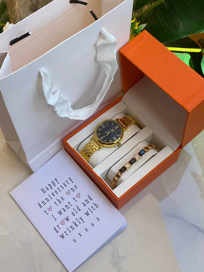 HAPPY BIRTHDAY X ANNIVERSARY GIFT LADIES GIFT SET WATCH BRACELET BOX,BAG & CARD ENGRAVING SERVICES & ENQUIRIES