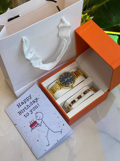 HAPPY BIRTHDAY X ANNIVERSARY GIFT LADIES GIFT SET WATCH BRACELET BOX,BAG & CARD ENGRAVING SERVICES & ENQUIRIES