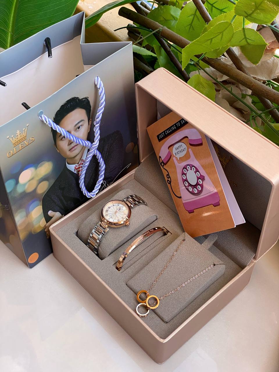 HAPPY BIRTHDAY X ANNIVERSARY GIFT 3 1 OLEVS GIFT SET OLEVS WATCH BRACELET NECKLACE BOX,BAG & CARD ENGRAVING SERVICES & ENQUIRIES