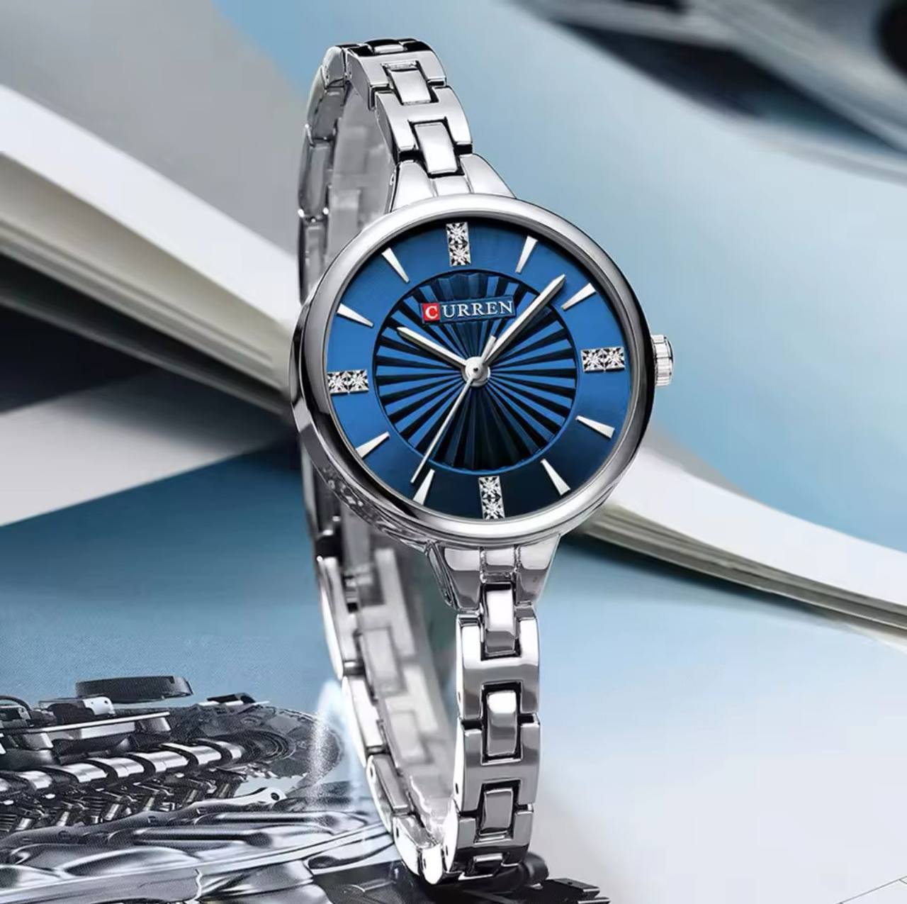 CURREN LADIES #9097 (METALLIC ) GOLD GREEN GOLD WHITEGOLD SILVER SILVER BLUE WATER RESISTANT BATTERY POWERED CURREN BRANDED BOX ENGRAVING SERVICES ENQUIRIES