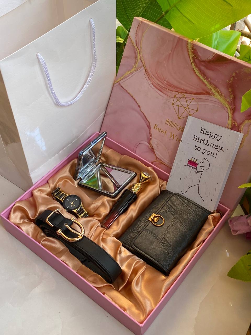 BEST WISHES LADIES GIFT PACK WATCH LIPSTICK MIRROR WALLET/PURSE BELT CARD & BAG WE ENGRAVE GIFTS AND ENQUIRIES
