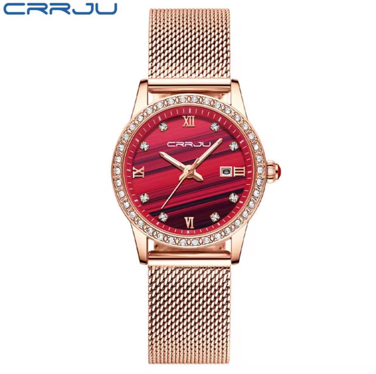 CRRJU LADIES WATCH 2 COLOURS DATE DISPLAY ADJUSTABLE MESH STRAP WATER RESISTANT BATTERY POWERED ENGRAVING