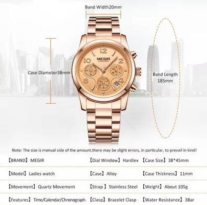 MEGIR CHRONOGRAPH WATCH FULL CHRONOGRAPH DATE DISPLAY NON FADE STAINLESS STEEL FINISH WATER RESISTANT AND ENQUIRIES