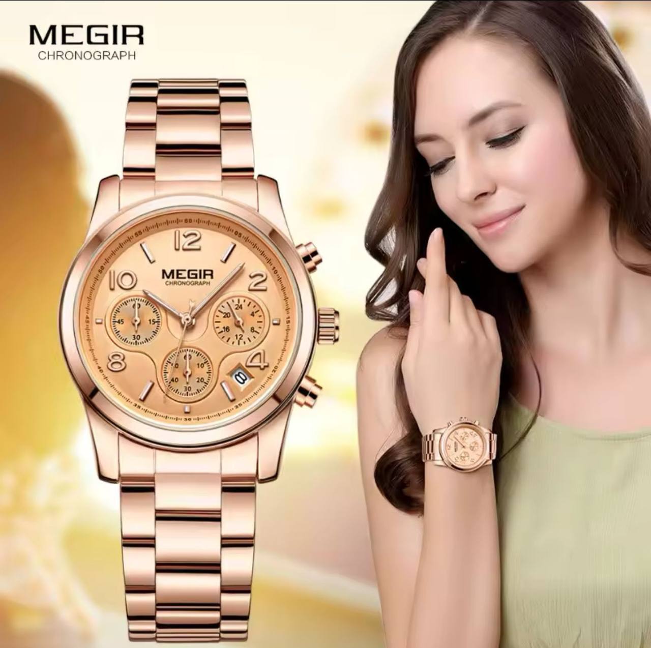 MEGIR CHRONOGRAPH WATCH FULL CHRONOGRAPH DATE DISPLAY NON FADE STAINLESS STEEL FINISH WATER RESISTANT AND ENQUIRIES
