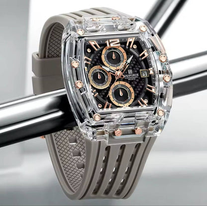 NAVIFORCE NF7105 7 COLOURS CHRONOGRAPH TRANSPARENT DESIGN WATERPROOF SILICON STRAP DATE DISPLAY ENGRAVING FROM & ENQUIRIES