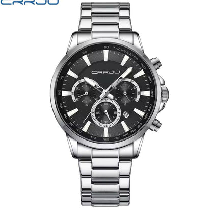 CRRJU CHRONOGRAPH GENTS WATCH DATE DISPLAY WATER RESISTANT STAINLESS STEEL BATTERY POWERED ⃣2 COLOR OPTIONS ENGRAVING SERVICES ENQUIRIES