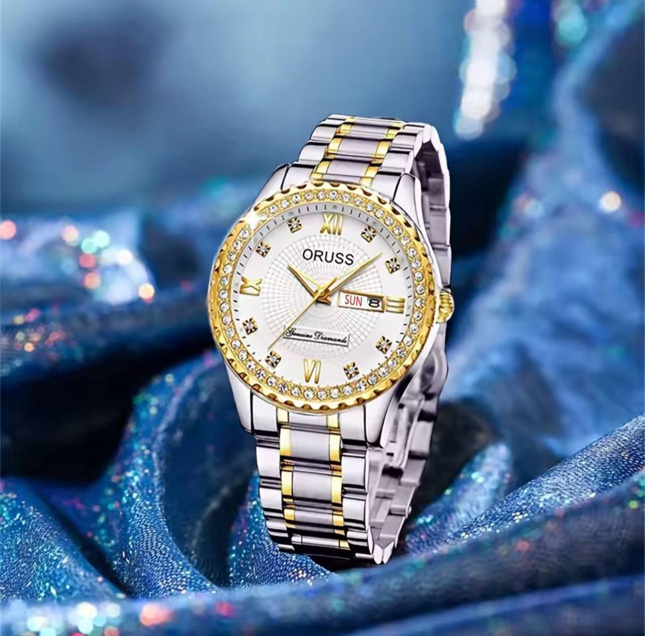 ‼ BRAND ALERT ‼ ORUSS LADIES DAY & DATE DATE & DATE DISPLAY STAINLESS STEEL BATTERY POWERED WATER RESISTANT ENGRAVING SERVICES ENQUIRIES