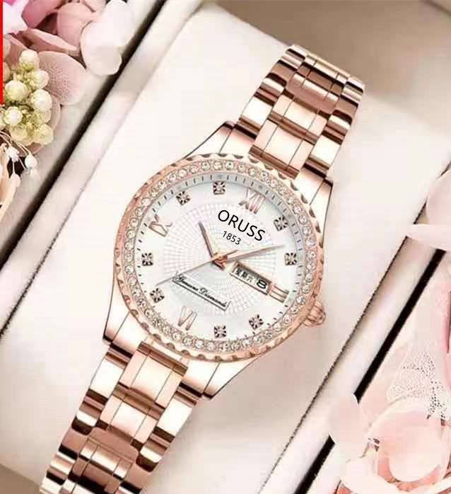 ‼ BRAND ALERT ‼ ORUSS LADIES DAY & DATE DATE & DATE DISPLAY STAINLESS STEEL BATTERY POWERED WATER RESISTANT ENGRAVING SERVICES ENQUIRIES