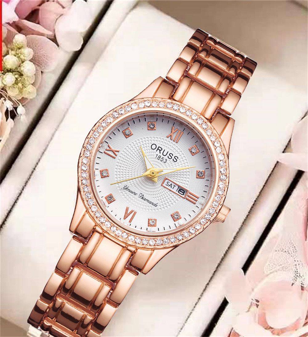 ‼ BRAND ALERT ‼ ORUSS LADIES DAY & DATE DATE & DATE DISPLAY STAINLESS STEEL BATTERY POWERED WATER RESISTANT ENGRAVING SERVICES ENQUIRIES