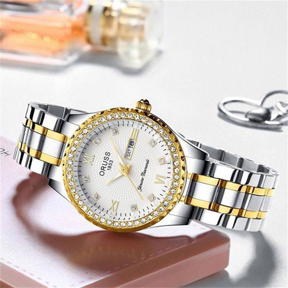 ‼ BRAND ALERT ‼ ORUSS LADIES DAY & DATE DATE & DATE DISPLAY STAINLESS STEEL BATTERY POWERED WATER RESISTANT ENGRAVING SERVICES ENQUIRIES