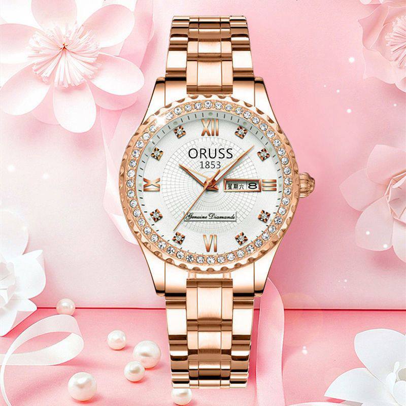 ‼ BRAND ALERT ‼ ORUSS LADIES DAY & DATE DATE & DATE DISPLAY STAINLESS STEEL BATTERY POWERED WATER RESISTANT ENGRAVING SERVICES ENQUIRIES