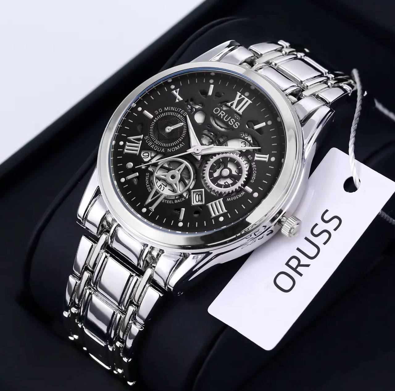 ‼ BRAND ALERT ‼ ORUSS MEN DATE WATCH DATE DISPLAY STAINLESS STEEL BATTERY POWERED WATER RESISTANT ENGRAVING SERVICES ENQUIRIES