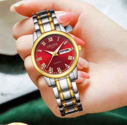 ‼ BRAND ALERT ‼ ORUSS LADIES DAY & DATE WATCH DAY & DATE DISPLAY STAINLESS STEEL BATTERY POWERED WATER RESISTANT ENGRAVING SERVICES ENQUIRIES