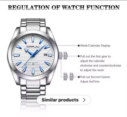 CRRJU 5006 MEN WATCH 3 COLOURS DATE DISPLAY LUMINOUS WATER RESISTANT BATTERY POWERED CRRJU BRANDED BOX AND ENQUIRIES