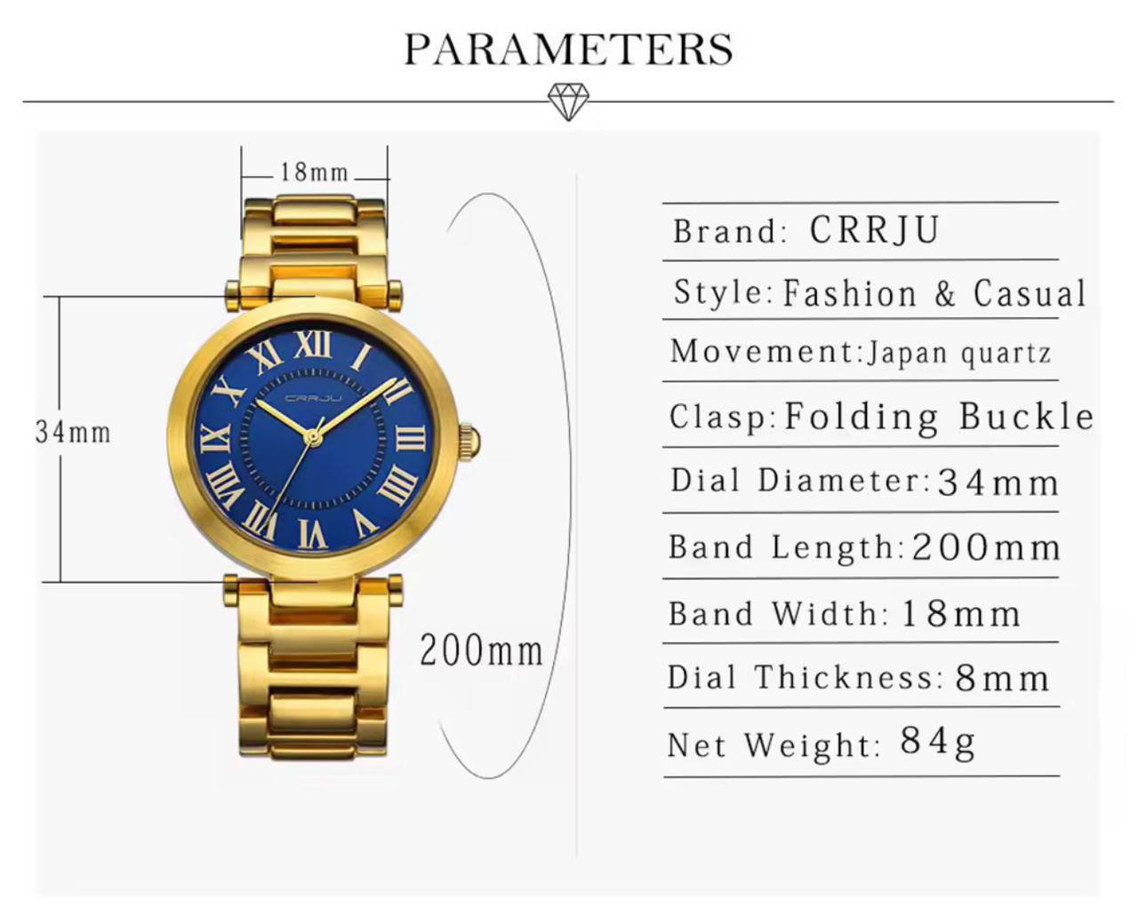 CRRJU 2123 LADIES WATCH 4 COLOURS STAINLESS STEEL WATER RESISTANT BATTERY POWERED ENGRAVING