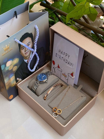 HAPPY BIRTHDAY X ANNIVERSARY GIFT 3 1 OLEVS GIFT SET OLEVS WATCH BRACELET NECKLACE BOX,BAG & CARD ENGRAVING SERVICES & ENQUIRIES