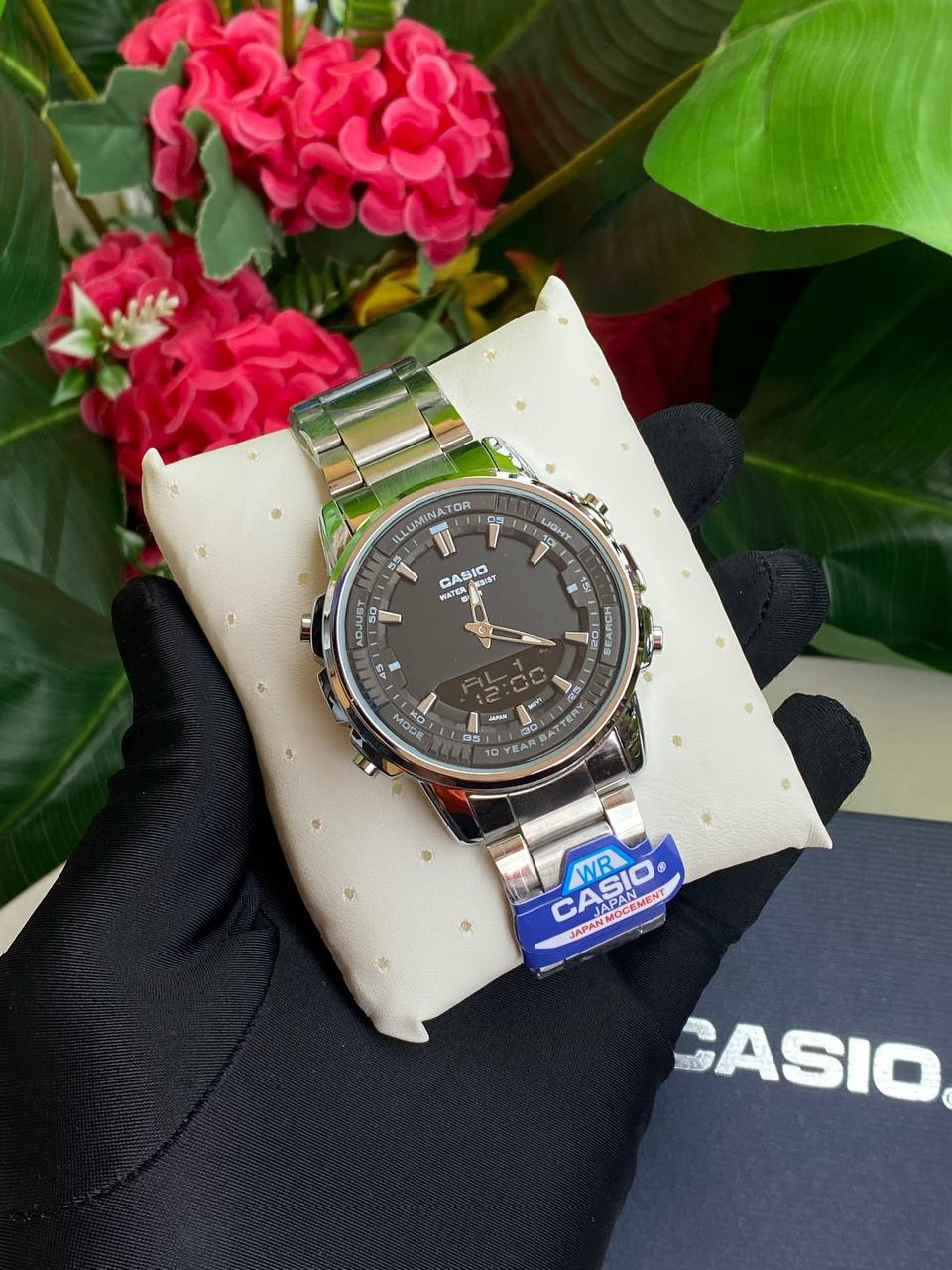 CASIO DUAL TIME WORLD TIME COUNT DOWN TIMER 3 ALARMS BATTERY POWERED STAINLESS STEEL WATER RESISTANT CASIO BRANDED BLUE BOX ENQUIRIES