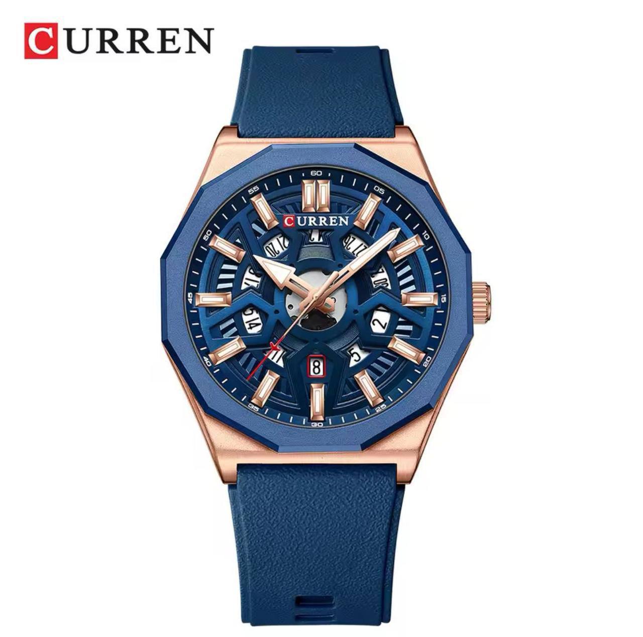 CURREN GENTS #8437 WATER RESISTANT BATTERY POWERED DATE DISPLAY LUMINOUS RUBBER STRAP ENGRAVING SERVICES