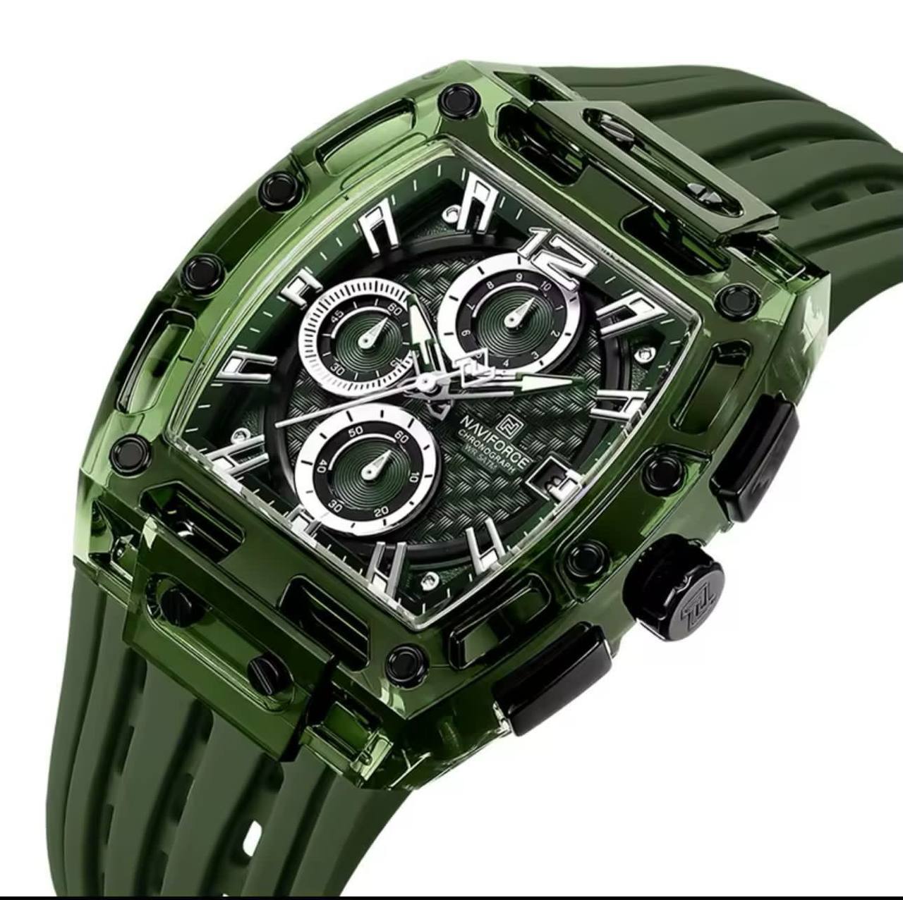 NAVIFORCE NF7105 7 COLOURS CHRONOGRAPH TRANSPARENT DESIGN WATERPROOF SILICON STRAP DATE DISPLAY ENGRAVING FROM & ENQUIRIES