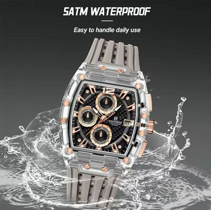 NAVIFORCE NF7105 7 COLOURS CHRONOGRAPH TRANSPARENT DESIGN WATERPROOF SILICON STRAP DATE DISPLAY ENGRAVING FROM & ENQUIRIES