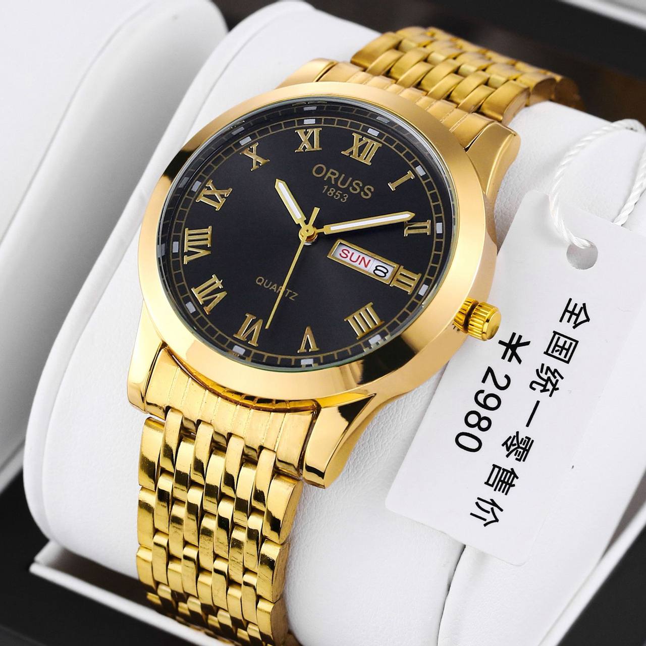 ‼ BRAND ALERT ‼ ORUSS MEN DAY & DATE WATCH DATE DISPLAY STAINLESS STEEL BATTERY POWERED WATER RESISTANT ENGRAVING SERVICES ENQUIRIES