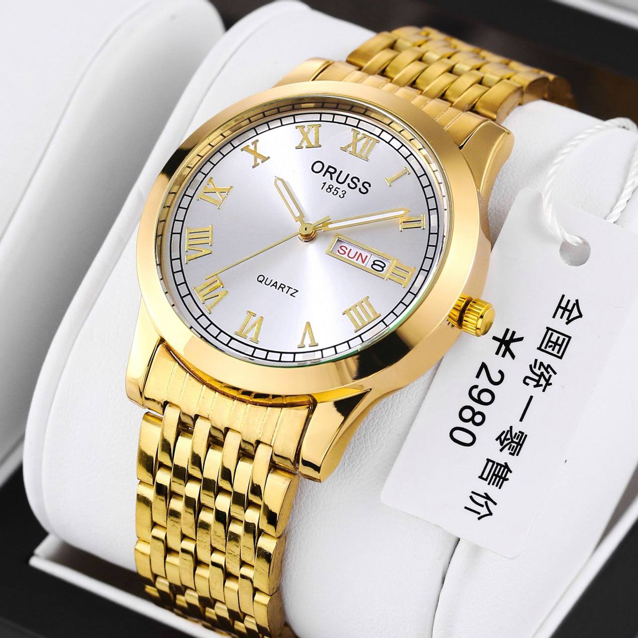 ‼ BRAND ALERT ‼ ORUSS MEN DAY & DATE WATCH DATE DISPLAY STAINLESS STEEL BATTERY POWERED WATER RESISTANT ENGRAVING SERVICES ENQUIRIES