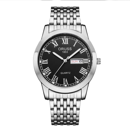 ‼ BRAND ALERT ‼ ORUSS MEN DAY & DATE WATCH DATE DISPLAY STAINLESS STEEL BATTERY POWERED WATER RESISTANT ENGRAVING SERVICES ENQUIRIES